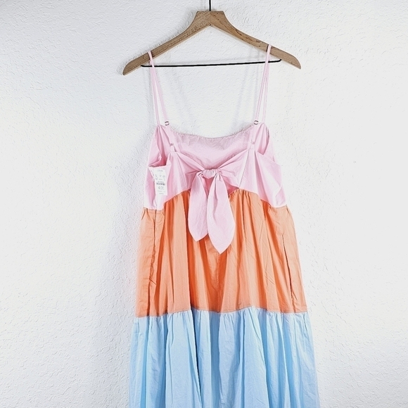 New! J. Crew Colorblock Tie Back Tiered Cotton Spaghetti Strap Maxi Dress - Picture 6 of 15